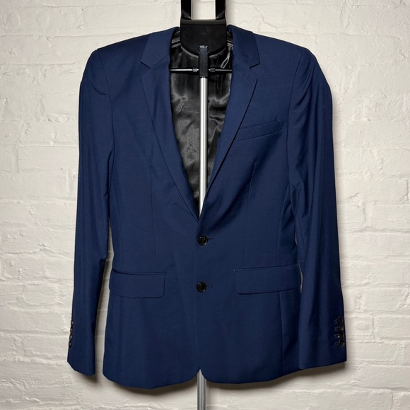 Sandro E15 Notch Men's Navy Wool Mohair Blazer V6027S004701